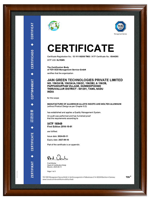 TUV certificate