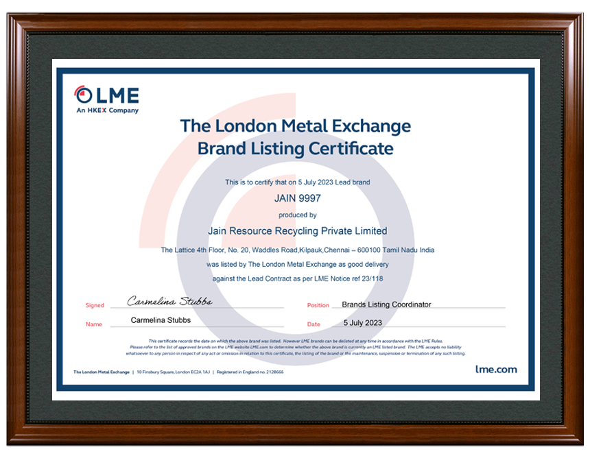 LME certificate